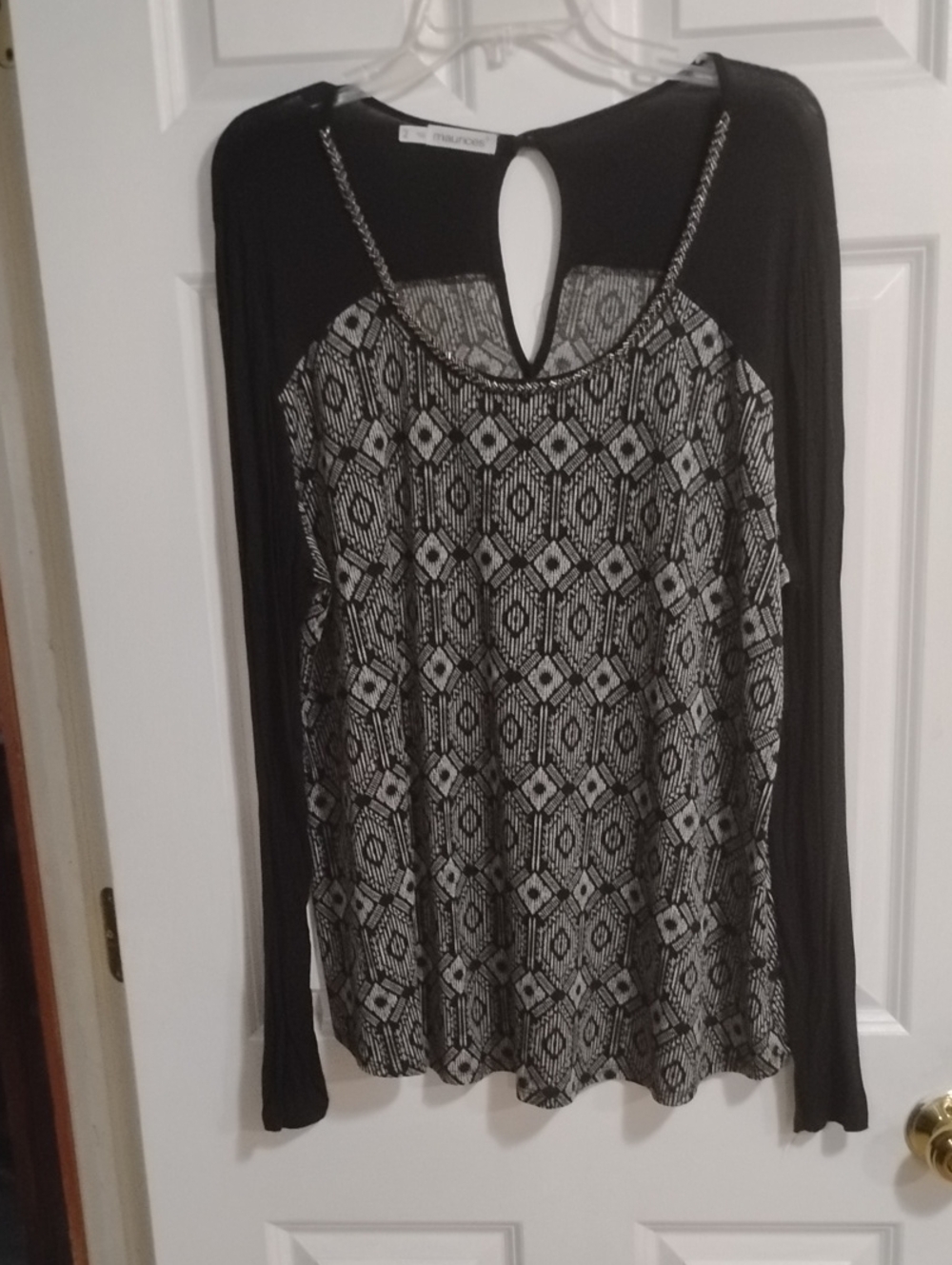 Maurices Black Long-Sleeve Tee with Silver Geometric Front